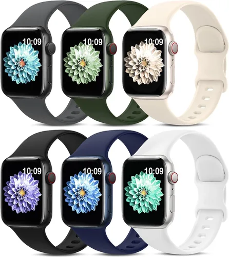 Miniatura 8 de Paquete de 6 correas deportivas compatibles con Apple Watch de 38mm 40mm 41mm 42mm 44mm 45mm 49mm 46mm, correa impermeable de silicona para iWatch