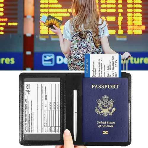 Miniatura 2 de Combo de portatarjetas de pasaporte y vacunación con bloqueo RFID-X-1, Madera de girasol., Minimalista