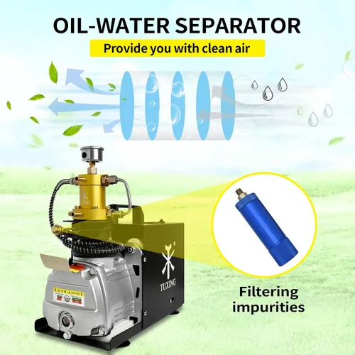 Miniatura 5 de TUXING Compresor de aire Pcp, compresor de buceo de 4500 psi/30 MPa/300 bar, compresor eléctrico de apagado manual con sistema de refrigeración dual