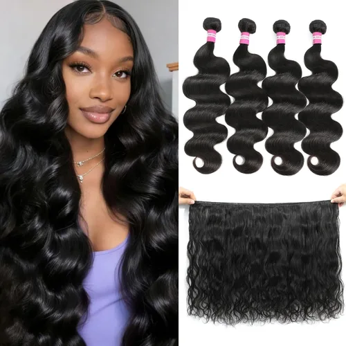 Miniatura 40 de DMKEEP Extensiones de cabello humano ondulado con cierre, 12, 14, 16+10 pulgadas, 100% cabello virgen brasileño sin procesar, 3 paquetes con cierre