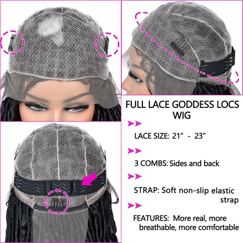 Miniatura 7 de Pelucas trenzadas de encaje completo negro para mujeres negras, pelucas de ganchillo de imitación de diosa con cabello de bebé, suave sin nudos