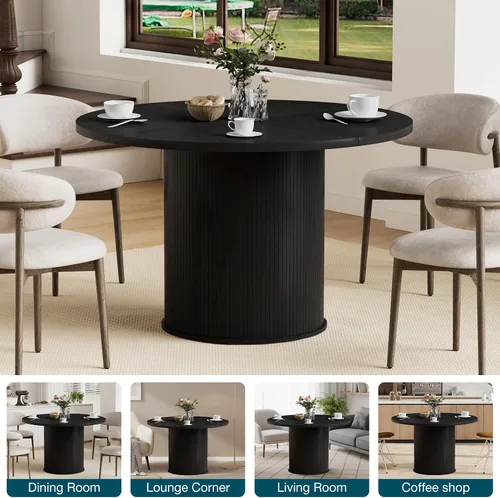 Miniatura 6 de HOMMPA Mesa de comedor redonda de 48 pulgadas para mesa de cocina de 4 a 6 pulgadas, mesa de comedor con base de tira de madera para cocina