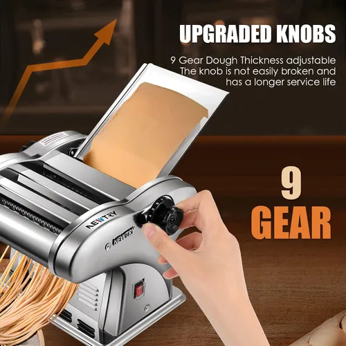Miniatura 4 de NEWTRY Máquina eléctrica para hacer pasta, máquina para hacer pasta, cortador de rodillo de masa, grosor ajustable, acero inoxidable, 110 V