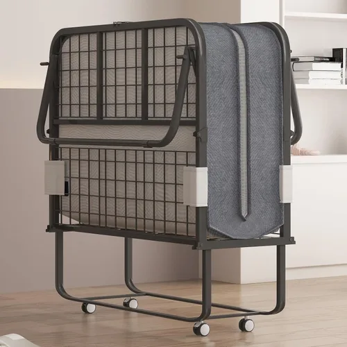 Miniatura 10 de Mjkone Cama plegable con colchón, cama rodante para adultos con cabecero y bolsa antipolvo, cama plegable portátil de 5 pulgadas para huéspedes