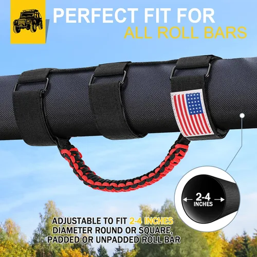 Miniatura 6 de moveland Paquete de 4 Asas de Agarre de Barra Antivuelco, Asas de Agarre de Paracord para Jeep Wrangler JL, JK, TJ, YJ 1955-2023 y Accesorios Jeep