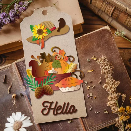 Miniatura 3 de GLOBLELAND Troqueles de corte de cesta de calabaza de otoño, hojas de otoño de metal, troquelados, plantillas de estampado de corte de saludo
