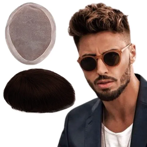 Miniatura 27 de Toupee - Sistema de reemplazo de cabello humano virgen europeo de 7 x 9 pulgadas para hombre, postizo de encaje mono con poliuretano duradero #2