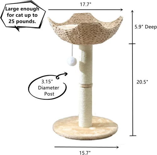 Miniatura 6 de SHENGOCASE Torre pequeña para gatos con cesta grande de mimbre de ratán de 17.7", cesta nido tejida a mano, percha de ventana para gatos grandes