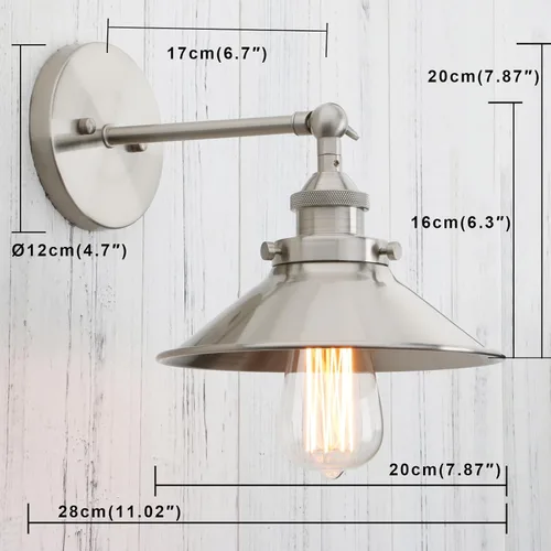 Miniatura 5 de PERMO - Iluminación de pared industrial vintage en metal, apliques de pared en níquel cepillado, lámpara de pared ajustable de 180 grados