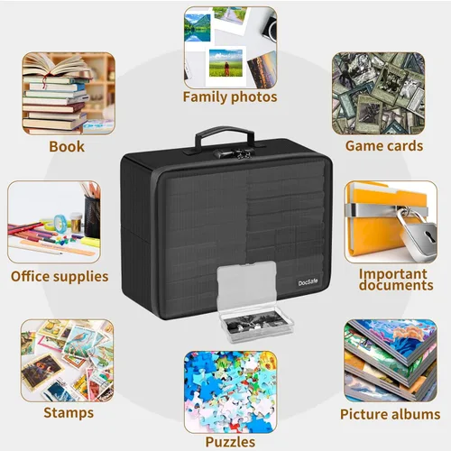 Miniatura 6 de DocSafe - Caja de almacenamiento de fotos con cerradura, caja organizadora de fotos ignífuga con 16 fundas interiores de 4 x 6 pulgadas Transparente