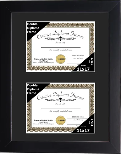 Miniatura 41 de Creative Picture Frames Marco de diploma doble clásico negro de 6 x 8 pulgadas con vidrio negro y colgador de pared instalado