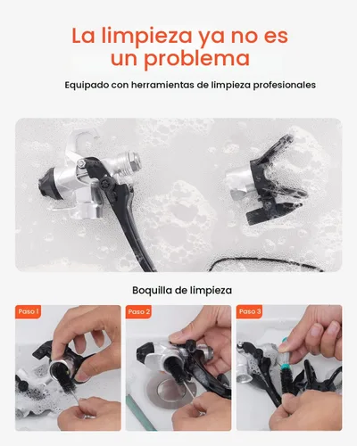 Miniatura 7 de VEVOR Pulverizador de pintura sin aire de soporte, pulverizador sin aire de alta eficiencia de 650 W, pulverizador de pintura eléctrico de 3000 PSI