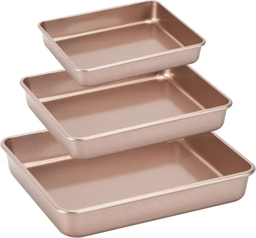 Miniatura 10 de Juego de 3 bandejas para asar, juego de bandejas antiadherentes para hornear, utensilios rectangulares para horno, revestimiento no tóxico y calidad