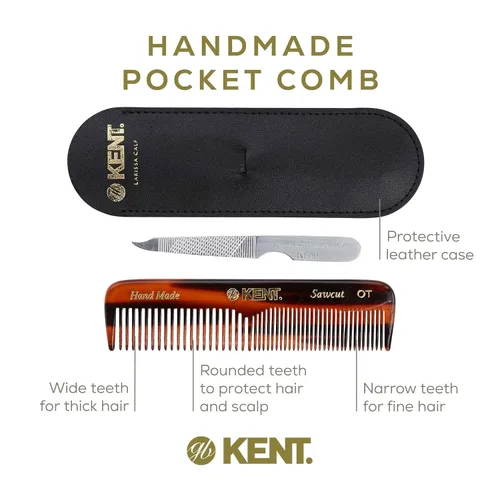 Miniatura 4 de Kent NU19 Set de regalo, con peine de bolsillo de dientes finos y dientes anchos OT para cabello, bigote y barba para hombres, mujeres y niños.