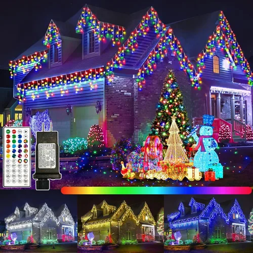 Miniatura 30 de FLVOECN 480 luces LED de Navidad de 49 pies, enchufables, 8 modos con temporizador, luces de hielo regulables, para exteriores, impermeables