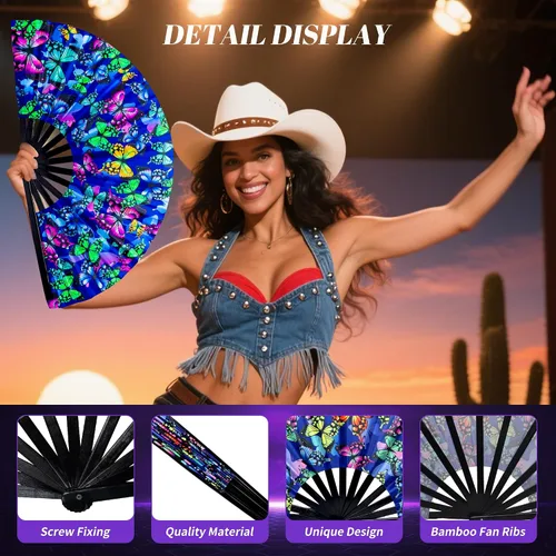Miniatura 3 de Abanico de mano grande de 13 pulgadas con luz UV para baile en línea, abanico plegable para botas en el suelo, actuación, boda, fiesta - abanico