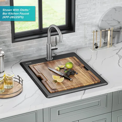 Miniatura 3 de KRAUS Bellucci KGTW12-18MBL - Fregadero de cocina de estación de trabajo de granito, 46 cm, montaje directo, cuenco individual, montaje superior