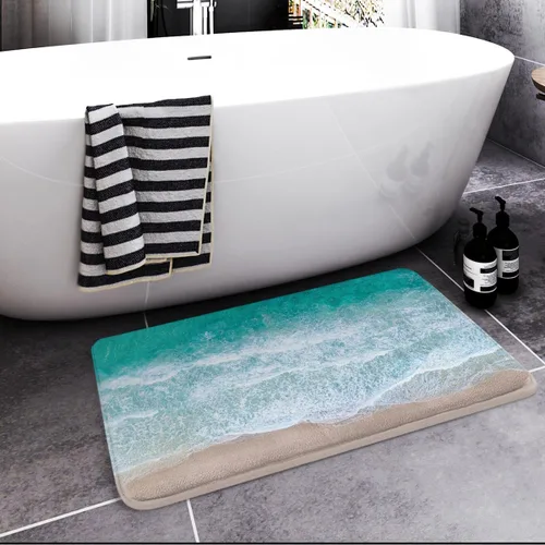 Miniatura 2 de Britimes Alfombra de baño antideslizante para baño, diseño de ondas de arena azul, cubierta lavable, tapete para decoración de baño, 18 x 30