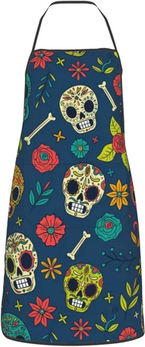 Miniatura 15 de Delantal de calavera de azúcar, delantales de cocina para hombres y mujeres, delantal de cocina, delantal de chef, delantales de jardín ajustables
