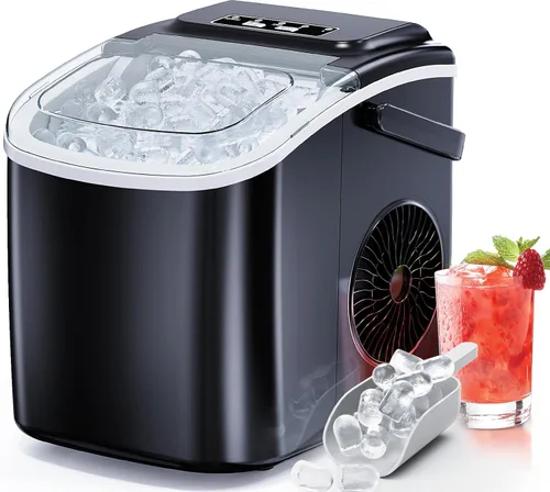 Miniatura 5 de Máquina para hacer hielo de sobremesa, máquina portátil de hielo con asa de transporte, máquinas de hielo autolimpiables con cesta y cuchara, 9