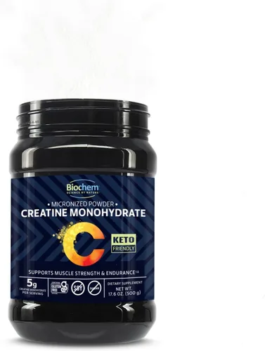 Miniatura 4 de Biochem Monohidrato de creatina micronizada en polvo – Fuerza muscular y apoyo de resistencia – Fórmula limpia y vegana – Certificado sin gluten