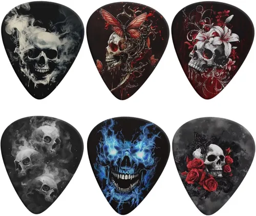 Miniatura 18 de KEIAHUAN Cool Skull - Púas de guitarra – Plectros triángulos clásicos para bajos, guitarras acústicas y eléctricas – Púas pesadas para guitarristas