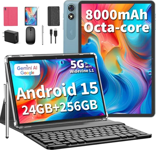 Miniatura 10 de Tablet Android 15 de 10 pulgadas, tableta 2026 con teclado, 24GB+256GB+2TB Expand, tabletas 2 en 1 con Gemini AI, Octa-Core, 8000mAh, WiFi 5G
