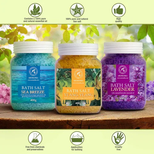 Miniatura 2 de Juego de sales de baño de 42 onzas - Lavanda - brisa marina - Ylang-Ylang - Aceite esencial 100% natural - Lo mejor para un buen sueño - Alivio