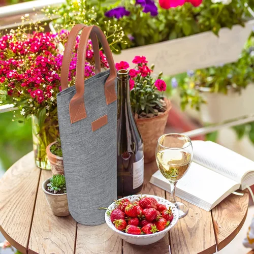 Miniatura 6 de Shappy Paquete de 6 bolsas de vino para una sola botella, 1 botella aislada, bolsa de vino protectora térmica, enfriador de vino acolchado portátil