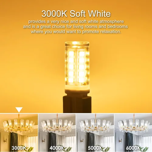 Miniatura 2 de Bombilla LED G9 de 3000 K blanco suave, 40 W equivalente, ángulo del haz de luz de 360°, 400 lúmenes, sin parpadeo, 120 V, base de doble clavija