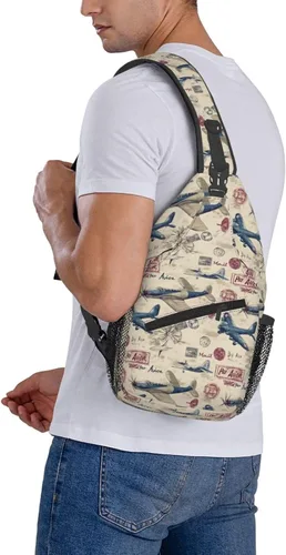 Miniatura 6 de Small Crossbody Bags for Women Men - Vintage Fighter Print Adjustable Shoulder Bag Fanny Packs Belt Sling Bag Crossbody Purses Backpack for Travel