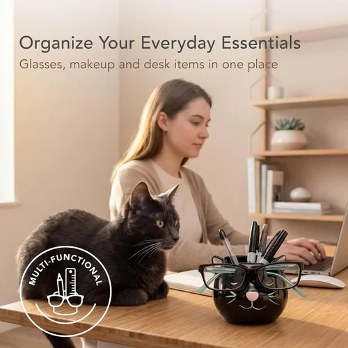 Miniatura 2 de Soporte y jarrón para lentes de gato, soporte de cerámica para gafas de sol y lentes de gato negro, organizador de decoración y exhibición de regalo