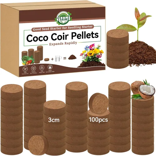 Halatool 100 piezas 30mm de pellets de fibra de coco orgánico para inicio de semillas, tierra de fibra de coco comprimida para cultivar vegetales,