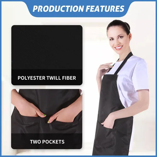 Miniatura 4 de Paquete de 8/12/24 delantales lisos a granel, delantal comercial negro con 2 bolsillos, delantal unisex para adultos, pintura y barbacoa
