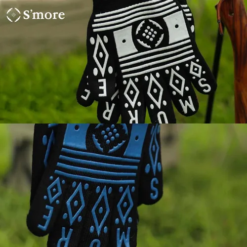 Miniatura 6 de S'more Guantes de barbacoa resistentes al calor, guantes de parrilla al aire libre, guantes de silicona antideslizantes para horno, guantes largos