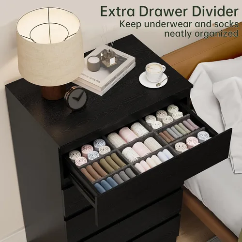 Miniatura 3 de OtterOasis Cómoda de madera negra para dormitorio, 5 cajones para almacenamiento de ropa, cómoda moderna con cajones anchos, cajones anchos