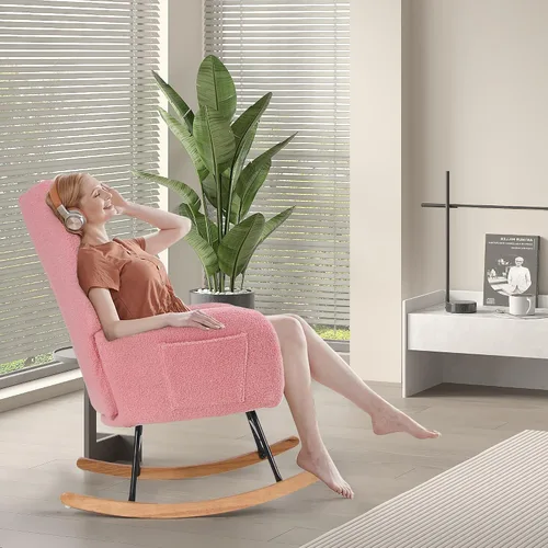 Miniatura 3 de VECELO Mecedora para guardería con reposacabezas grueso, moderno sillón tapizado de lectura con respaldo alto, asiento acolchado, bolsillo lateral