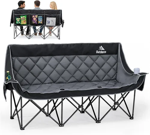 Silla de campamento acolchada para 3 personas, sofá de campamento de gran tamaño, silla de campamento doble plegable resistente, sofá de dos plazas