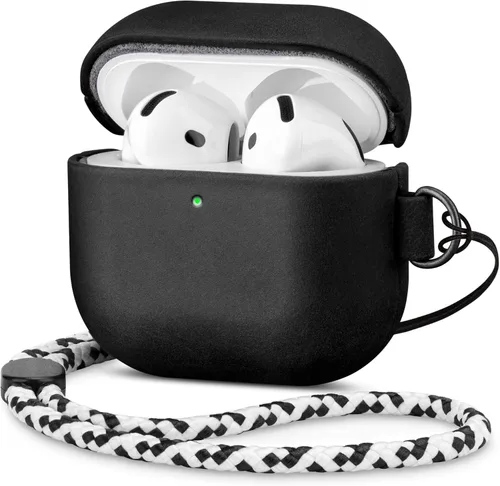 Miniatura 21 de Maogoam Funda de cuero genuino para AirPods Pro 2, botón de sincronización, diseño de clip en D con cordón de mano, funda de cuero encerado