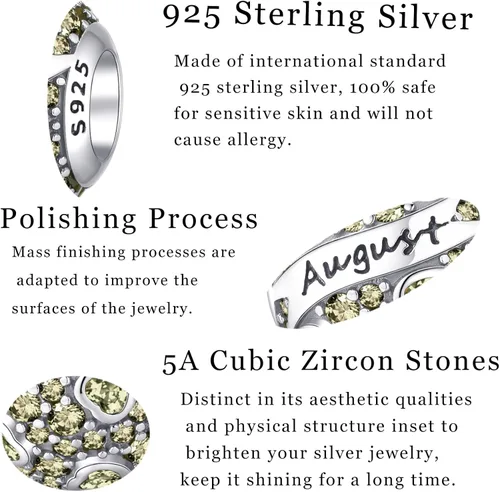 Miniatura 4 de Tedit Dijes de piedra natal de plata de ley 925, cuentas caladas con corazón de amor para pulseras y collares con circonita cúbica 5A, regalo