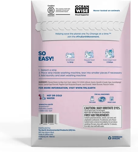 Miniatura 2 de Tru Earth Láminas/tiras de detergente hipoalergénico para ropa de bebé para piel sensible, 64 unidades, hasta 128 cargas: detergente para bebés sin