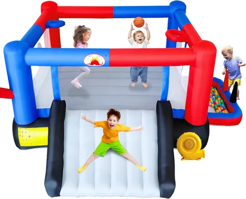 Miniatura 9 de WELLFUNTIME - Casa inflable de rebote y castillo inflable con soplador, castillo de salto 7 en 1, 160 x 135 x 60 pulgadas para 4 niños, tobogán