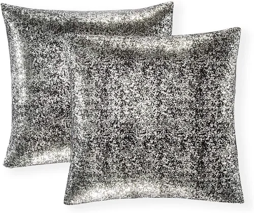 Miniatura 17 de Xinrjojo Juego de 2 almohadas brillantes en negro y dorado, almohadas suaves y brillantes decorativas, juego de fundas de almohada cuadradas negras