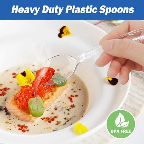 Miniatura 3 de POSATE Cucharas de plástico resistentes, material desechable de grado alimenticio, transparente, paquete de 30