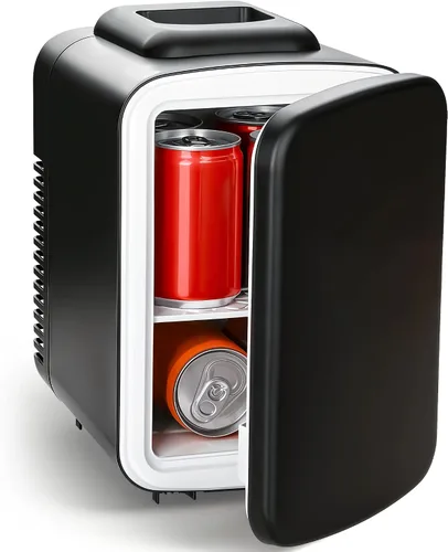 Miniatura 11 de InfiniPower Mini refrigerador de 4L/6 latas con ventana de observación, refrigerador portátil de bebidas pequeño AC/DC, enfriador y calentador sin