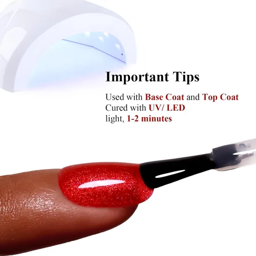 Miniatura 2 de Esmalte de Uñas en Gel con Purpurina, Esmalte de Uñas en Gel con Purpurina Rojo Sangre Brillante con Destellos, Esmalte de Uñas en Gel con Purpurina