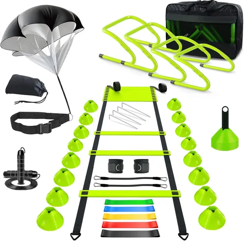 Haootadiy Equipo de Entrenamiento de Agilidad, Equipo de Entrenamiento de Fútbol Incluye escalera de agilidad de 20 pies, 4 obstáculos de agilidad