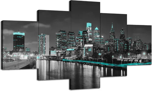 Miniatura 21 de Cawpom Arte de pared de Los Ángeles en blanco y negro, cuadro decorativo para pared, diseño de horizonte de Los Ángeles, póster de palmera, marco