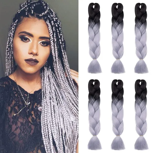 Miniatura 10 de Benehair Extensiones de cabello trenzado ombré de 24 pulgadas, 1 paquete de extensiones de cabello trenzado jumbo de alta temperatura, cabello