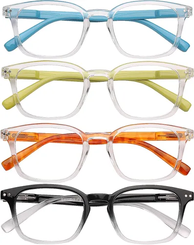 Miniatura 7 de AQWANO 4 Pack Computer Reading Glasses Blue Light Filter Clear Frames Readers Glasses for Men Women Paquete de 4